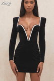 Quality Black Bodycon Dress 2023 New Autumn Long Sleeve Crystal Dress Women Party Sexy Velvet Dress Evening Night