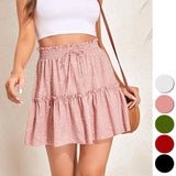 Summer Women's High Waist Chiffon Big Swing Short Skirt Printed Pleated Polka Dot Skirt Casual Short