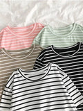 Short Sleeve Korean O-Neck Casual Fashion Shirt Camiseta Feminina Tops T Shirt Women Solid Color Striped Punk