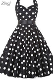 Dot Dress Women Vintage Swing Halter Belt 50s 60s Rockabilly Prom Party Dresses Retro Feminino