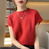 Zingj T-Shirt Women 2024 Spring Summer New Women's Half Sleeve Loose Show Thin Round Neck Knit Bottom Shirt Jacket Women-Outfit