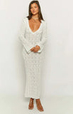 Zingj Temperament Low Chest Sexy V Collar Long Sleeve Outcrop Back Slim Bag Hip Knit Long
