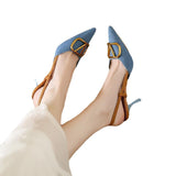 Zingj Wind High Heels 2024 New French Shallow Pointed With Thin Denim High Heel Sandals Summer