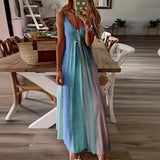 Zingj Women's Long Dress Slim Dazzle Color Slip Dress Gradient New Print Women's Dress-Outfit