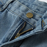 2022 New Summer Women High Waist Blue Wide Leg Denim Shorts Casual Female Solid Streetwear Stright Jeans Bermuda