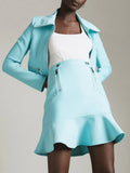 Fashion Bandage Two Piece Set Jacket and Skirt 2022 New Year Women 2 Piece Set Autumn Winter Blue Evening Party