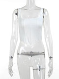 Knitted Women T Shirts Hollow Out Two Piece Set With Smock Tank Fall Long Sleeve Slim Sexy Casual White Crop Tops