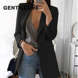 Women Autumn Blazer Jacket Solid Color Long Sleeve Work Suit Coat Office Lady Elegant Tops Casual Cardigan