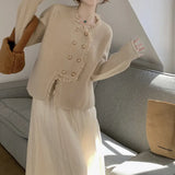 Zingj Small Sweet Romantic Su Knitting Cardigan Female Spring And Autumn 2024 New Foreign Style Gentle Wind Double Breasted Loose Jacket-Outfit