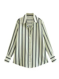 Zingj New Fashion Temperament Lapel Multi-Color Stripe Silk Satin Texture Long Sleeve Loose Shirt