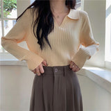 Zingj POLO Collar Apricot Sweater Female Autumn 2023 New Korean Version With Long-Sleeved Sweater Student Jacket
