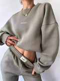 Zingj New Suit Of Long Sleeve Round Collar Casual Hoodie Elastic Sweatpants Two-Piece