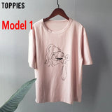 summer t-shirts character printing tops tees solid color white t-shirts women drinking girls