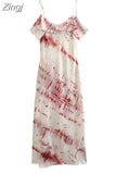 Tie Dye Slip Dress Woman Off Shoulder Long Dresses For Women Summer Chic And Elegant Evening Dress 2023 Sexy Party