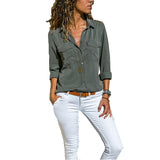 2020 Spring Autumn Fashion Lapel Long Sleeve Women's Buttons Shirt Casual Loose Solid Pocket Ladies Shirt Tops Plus