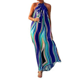 2025 Summer New Women's Fashion Print Hanging Neck Bohemian Medium Long Beach