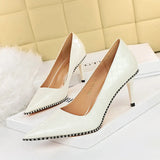 Zingj Retro Sexy High Heels Women's Shoes Ultra High Heel Shallow Mouth Pointed Metal Chain Rivet Single