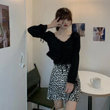 Women Slim Tender Temperament Spring Long Sleeve Lady Blouses Lace-up Solid All-match Breathable Stylish College Crop