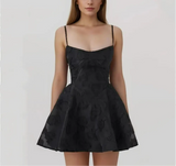 Jacquard Solid Back Lace Up Strap Mini Dress- Outfit