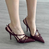 Zingj High Heel Sandals Female 2024 Summer New Fairy Wind A Word Buckle Fine Heel Fashion Casual Bun Sandals-Outfit