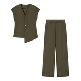 New V-Neck Asymmetric Vest Simple Jump Trouser