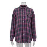 Zingj Style Versatile Lapel Loose Shirt 2024 Spring And Autumn Plaid Long Sleeve Pocket-Outfit
