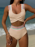 2024 New Rainbow Woven Series High-Waisted Split Swimsuit Bikini