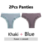 2PCS/Set Women's Panties Cotton Lace Panties And Thongs Comfortable Lingerie Low Waisted Underpants Female Lingerie