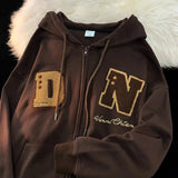 y2k clothes 2000s letter embroidery top hooded zip up hoodie women 2022 new loose casual design sense niche hoodie