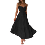 Ruched Tie-Up Strappy Maxi Dress-Outfit