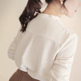 Spring V-neck Womens Tops Long Sleeve Chiffon Blouse Summer New White Female Korean Tops Wild Loose Office Lady
