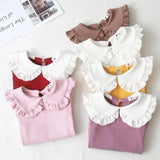 Spring Autumn New Girls Shirts Kid's T-shirt Lapel Lace Casual Fashion White Doll Collar Shirt Children's
