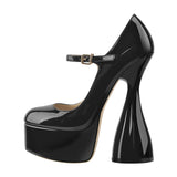 Onlymaker Women Pumps Platform Black Patent Leather Spike High Heels Slip-On Buckle Big Size Fashion Elegant Mary Jane