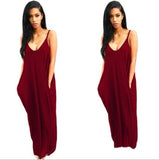 Summer New Sexy Spaghetti Strap Backless Deep V Neck Women's Maxi Dress Fashion Casual Solid Pocket Ladies Dresses