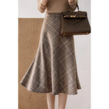 Color Plaid Skirt Women'S 2021 Autumn Winter Fashion All-Match High-Waist Long Skirt Korean Woolen A-Line Umbrella