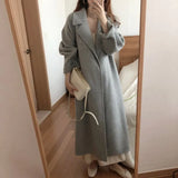 Winter New Women's Casual Wool Blend Trench Coat Oversize Long Coat with Belt Cashmere