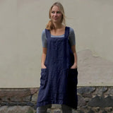 Cotton Linen Apron Long Mid Waist Circumference Home Wear Loose