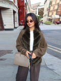 Autumn And Winter New Women's Loose Long Sleeve Splicing Colliding Color Thick Fur Coat
