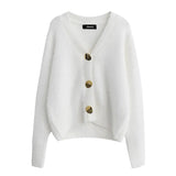 Sweater Women Cardigans 2019 Winter V-neck Soft Knitted Tops Outwear solid White Brown Casual Woman Knitwear