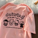 y2k aesthetic pink cute cartoon print round neck short-sleeved t-shirt women's 2022 casual loose niche chic y2k top
