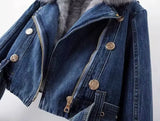 Faux Fur Collar Lining Denim Jacket- Outfit