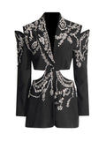Fashion Temperament Suit Jacket Woman 2025 Spring New Heavy Industry Water Drill Splicing High-End Feel Waist Long-Sleeved