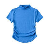 Zingj Fashion Women's Wear Pure Style Spicy Girls Small High-Necked Short-Sleeved T-Shirt Temperament Slim Short Style Navel High-Waist