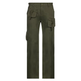 Army Green Vintage Low Rise Jeans Women Korean Fashion Skinny Denim Pants Capris Elegant Pocket Long Trousers