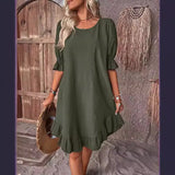 Zingj New Round Collar Casual In The Loose Dress Women's Dress-Outfit