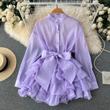 Zingj Chic Blouse Women's Autumn Wear New Lotus Leaf Edge Foreign Style Senior Design Sense Bow Tie Minority