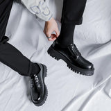 Zingj Size Round Head Small Leather Shoes Heighten British Wind Thick Platform Single Shoes Male Teenagers Formal Business Shoes