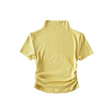 Zingj Fashionable Women's Wear Half-High Collar Pleated Short-Sleeved T-Shirt Ins Tight Stretch