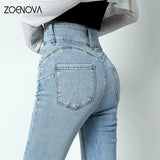 2022 New Flared Jeans Women Sexy Hip Lift High Waist Stretch Denim Pencil Pants Washed Slim Skinny Y2K Female