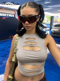 Y2K Hollow Out Summer Crop Top Women Streetwear Sexy Sleeveless 2022 O Neck Green Off Shoulder Tops Tank Fashion
